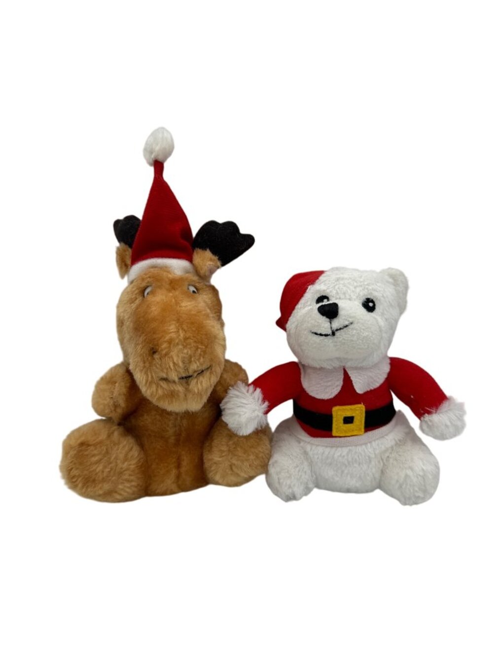 Set of 2 Vintage Christmas Plush Stuffed Animal Reindeer and Bear